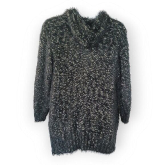 Express Oversized Fuzzy Eyelash Knit Open Front Cardigan Sweater Black Sz Medium - Picture 4 of 9